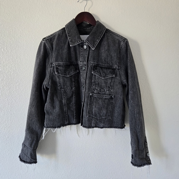 GANNI Womens Jacket Size EUR 42 / US Large Washed Black Denim Raw Hem Grunge - Picture 3 of 16